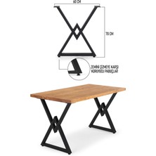 Flora Wood Metal Yemek Çalışma Ofis Ahşap Kütük Masif Masası Ayağı Baklava Detaylı Üçgen Ayak