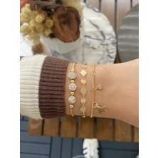 Jackferrero Kadın Altın Kaplama Faturalı Bileklik 2 Li Set