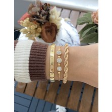 Jackferrero Kadın Altın Kaplama Faturalı Bileklik 3 Lü  Set