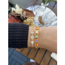 Jackferrero Kadın Altın Kaplama Bijuteri Bileklik Zirkon Taşlı 2 Li Set