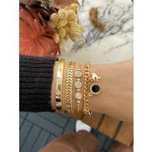 Jackferrero Kadın Altın Kaplama Bijuteri Bileklik Zirkon Taşlı 4 Lü Set