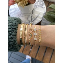 Jackferrero Kadın Altın Kaplama Bijuteri Bileklik Zirkon Taşlı 5 Li Set