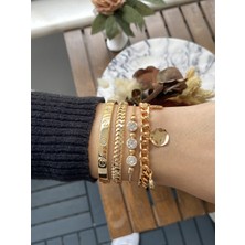 Jackferrero Kadın Altın Kaplama Bijuteri Bileklik Zirkon Taşlı 4 Lü Set