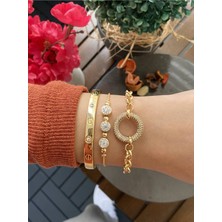 Jackferrero Gerçek Kadın 3 Lü Altın Kaplama  Bileklik  Faturalı Renk Atmaz Garantili Hediye Paketli