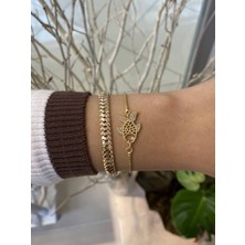 Jackferrero Kadın 2 Li Altın Kaplama  Renk Atmaz Bileklik Kombini