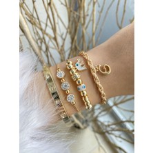 Jackferrero Altın Kaplama Prinç Renk Atmaz  Harf Bileklik Kombin Seti