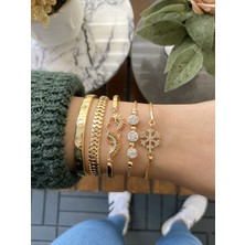 Jackferrero Kadın Altın Kaplama Bijuteri Bileklik Zirkon Taşlı 5 Li Set