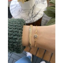 Jackferrero Kadın Altın Kaplama Bijuteri Bileklik Zirkon Taşlı 2 Li Set