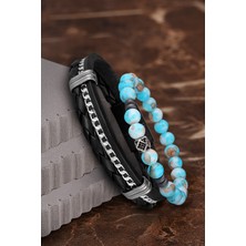 Jackferrero Özel Tasarım Erkek Deri ve Doğaltaş Bileklik Kombin