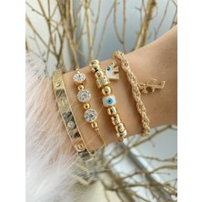 Jackferrero Altın Kaplama Prinç Renk Atmaz  Harf Bileklik Kombin Seti