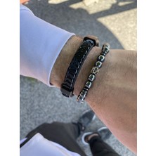 Jackferrero Erkek 2 Adet Kombin Bileklik Seti Deri & Doğaltaş