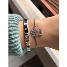 Jackferrero Özel Tasarım Gümüş Renk  Kadın Kombin  Bileklik Seti  Renk Atmaz