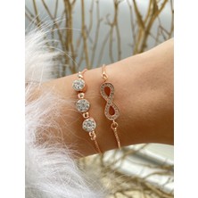 Jackferrero Kadın Rosse  Renk 2 Li  Kombin  Bileklik Seti  Renk Atmaz Altın Kaplama Zirkon Taş