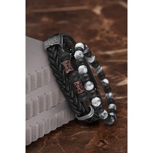 Jackferrero Özel Tasarım Erkek Deri ve Doğaltaş Bileklik Kombin