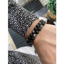 Jackferrero Erkek Moda Bileklik Makrome Örgü Çift Sıra 8 mm Doğaltaş