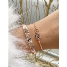 Jackferrero Kadın Rosse  Renk 2 Li  Kombin  Bileklik Seti  Renk Atmaz Altın Kaplama Zirkon Taş