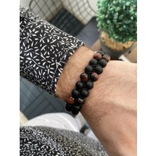 Jackferrero Erkek Moda Bileklik Makrome Örgü Çift Sıra 8 mm Doğaltaş