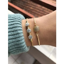 Jackferrero Özel Tasarım Gold Renk  Kadın Kombin  Bileklik Seti  Renk Atmaz