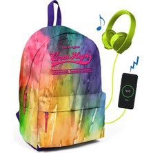 Coral High Rengarenk Iki Bölmeli USB Şarjlı Kulaklık Çıkışlı Sırt Çantası 23434