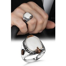 Tesbih Sepetim Sedef Taşlı Yanları Osmanlı Tuğrası ve Armalı Gümüş Erkek Yüzük