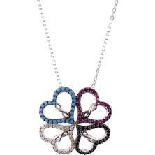 Tesbih Rüyası 925 Ayar Gümüş Renkli Kalpler Kolyesi