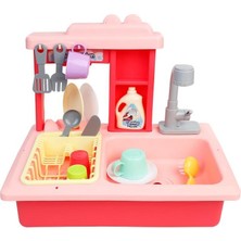 Can Oyuncak Pilli Su Hazneli Devir Daimli Lavabo Mutfak Bulaşık Yıkama Seti Pembe