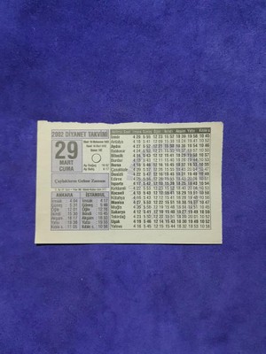 Hasyılmaz 29 Mart 2002 Takvim Yaprağı - Nostalji Koleksiyonluk Takvim Yaprağı