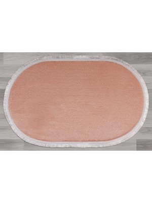 My Evilla Modern Dekoratif Halı Jel Kaymaz Taban Peluş Pembe Saçaklı Oval Halı