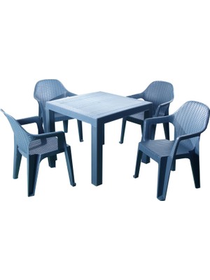 Bs Plastik Rattan Masa Takımı 90 x 90 Camsız Masa 4 Kişilik Sandalye Seti Bahçe Balkon Teras Takımı Antrasit