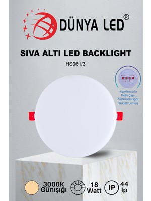 Dünya Led HS.061/3 18W Delik Çapı Ayarlanabilir Sıva Altı Backlıght Panel Spot Lamba 3000K Günışığı