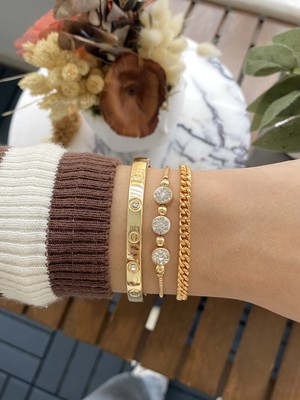 Jackferrero Kadın Altın Kaplama Faturalı Bileklik 3 Lü  Set