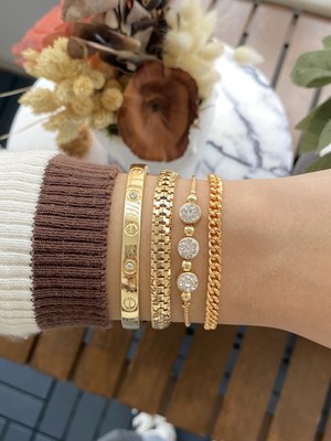 Jenny Daphne Kadın Altın Kaplama Faturalı Bileklik 4 Lü  Set