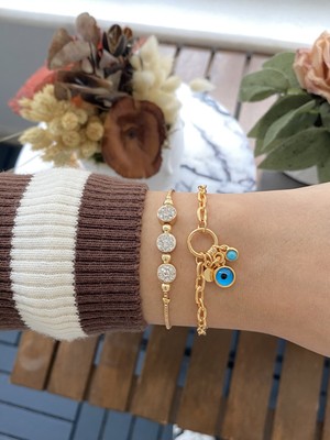 Jenny Daphne Kadın Altın Kaplama Faturalı Bileklik 2 Li Set