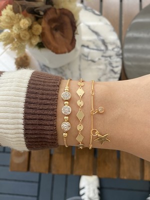 Jackferrero Kadın Altın Kaplama Faturalı Bileklik 2 Li Set