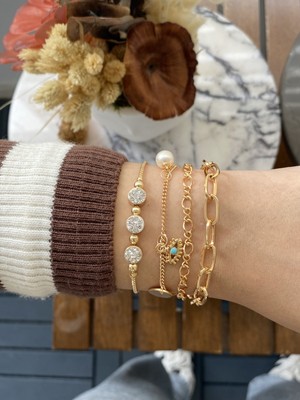 Jackferrero Kadın Altın Kaplama Faturalı Bileklik 2 Li Set