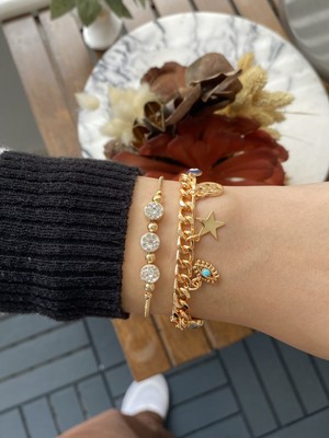 Jenny Daphne Kadın Altın Kaplama Bijuteri Bileklik Zirkon Taşlı 2 Li Set
