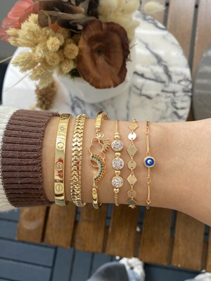 Jenny Daphne Kadın Altın Kaplama Faturalı Bileklik 5 Li  Set