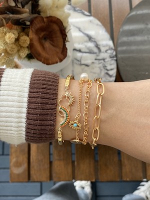 Jenny Daphne Kadın Altın Kaplama Faturalı Bileklik 2 Li Set