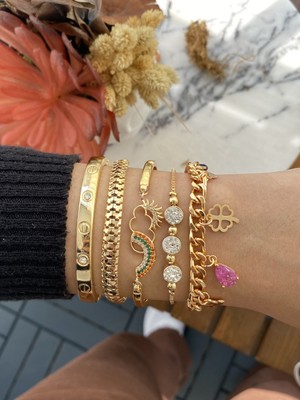 Jenny Daphne Kadın Altın Kaplama Bijuteri Bileklik Zirkon Taşlı 5 Li Set