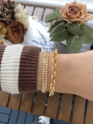 Jenny Daphne Kadın Altın Kaplama Faturalı Bileklik 2 Li Set