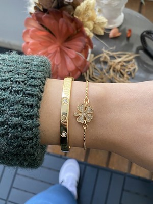 Jackferrero Kadın Altın Kaplama Bijuteri Bileklik Zirkon Taşlı 2 Li Set