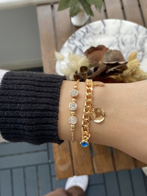 Jenny Daphne Kadın Altın Kaplama Bijuteri Bileklik Zirkon Taşlı 2 Li Set