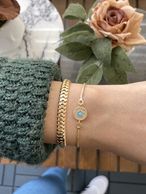 Jenny Daphne Kadın Altın Kaplama Bijuteri Bileklik Zirkon Taşlı 2 Li Set