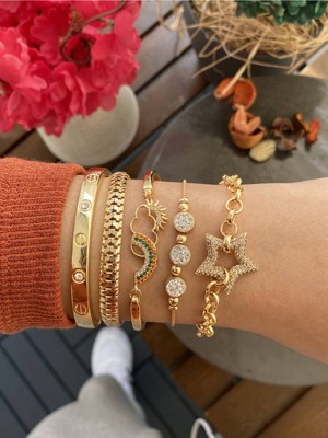 Jackferrero Gerçek Kadın 5 Li Altın Kaplama  Bileklik  Faturalı Renk Atmaz Garantili Hediye Paketli