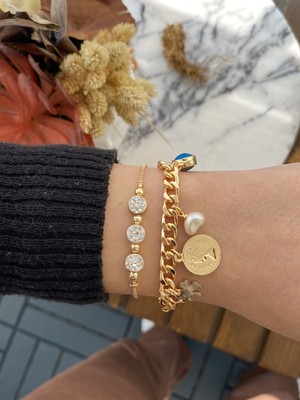 Jackferrero Kadın Altın Kaplama Bijuteri Bileklik Zirkon Taşlı 2 Li Set