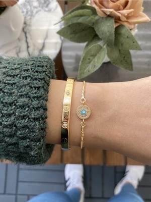 Jenny Daphne Kadın Altın Kaplama Bijuteri Bileklik Zirkon Taşlı 2 Li Set