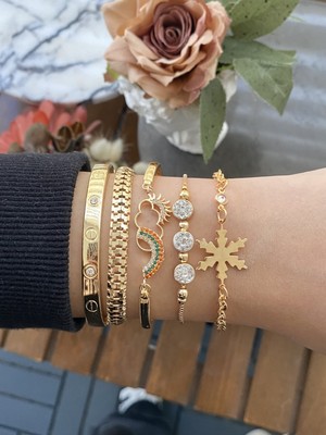 Jackferrero Kadın Altın Kaplama Bijuteri Bileklik Zirkon Taşlı 5 Li Set