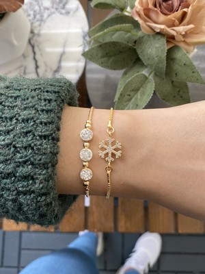 Jackferrero Kadın Altın Kaplama Bijuteri Bileklik Zirkon Taşlı 2 Li Set