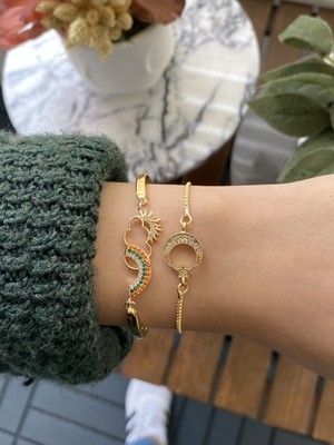 Jackferrero Kadın Altın Kaplama Bijuteri Bileklik Zirkon Taşlı 2 Li Set