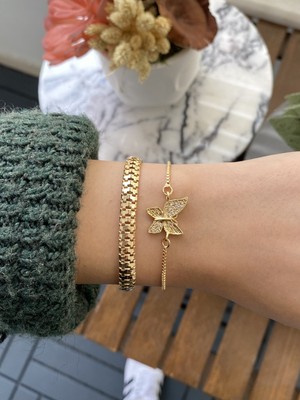 Jackferrero Kadın Altın Kaplama Bijuteri Bileklik Zirkon Taşlı 2 Li Set